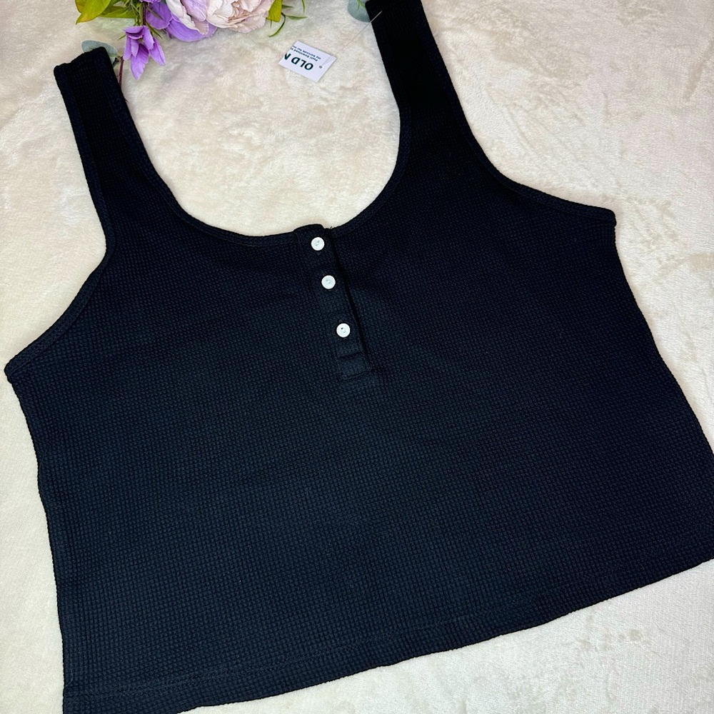 NWT Black Old Navy Waffle Knit Crop Top - Picture 3 of 10